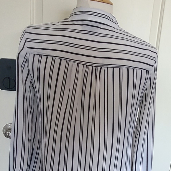 Sheer Black and White Striped Button Down Blouse - Picture 4 of 4